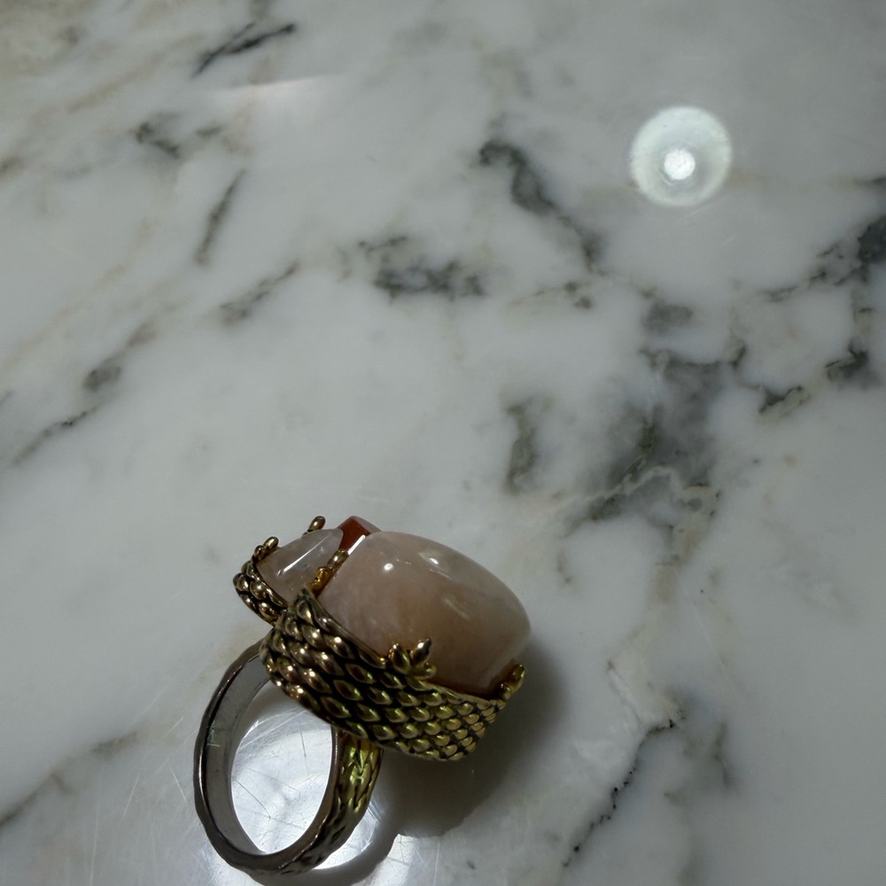 Gold-Tone Ring with Pale Pink Gemstone - Women Jewelry